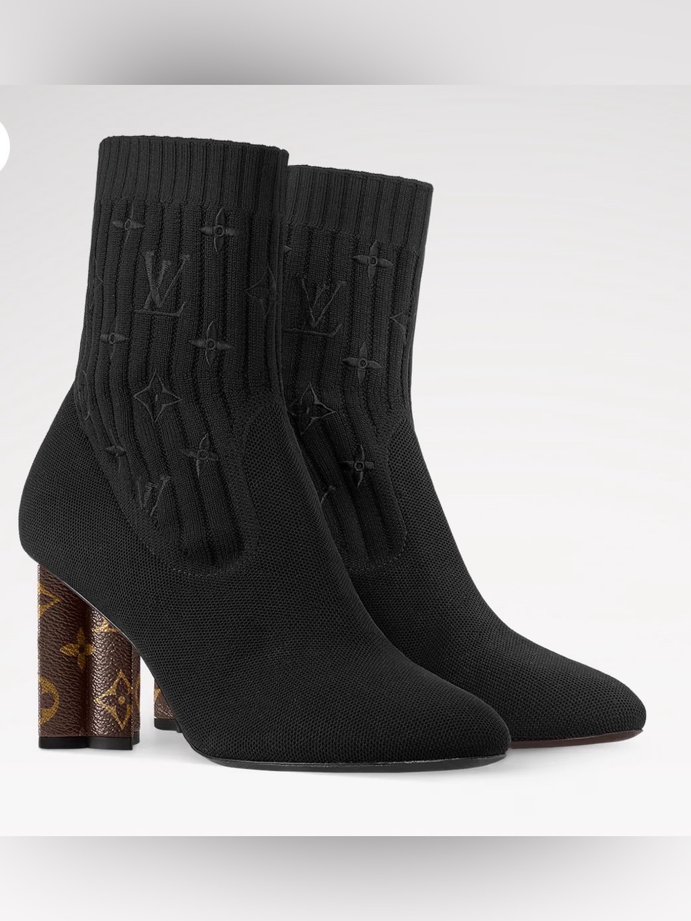Louis Vuitton Black Monogram Knit Silhouette LV Heel Ankle Boots 39.5
